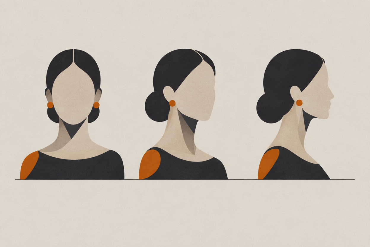 Illustration of one character drawn from front, three-quarter and profile angles