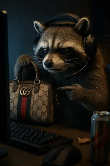 AI-generated image of a raccoon character created with FORGR