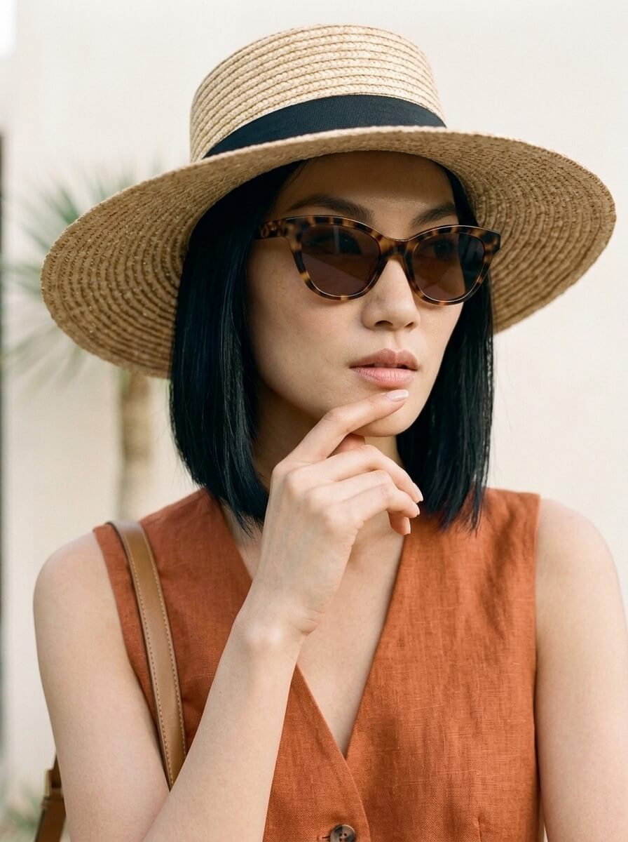 The same scene cropped tight on the character's face beneath a straw hat